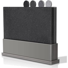 Schneidebrett Kunststoff Set 4 Stück mit Ständer Spülmaschinenfest Obst Fisch...