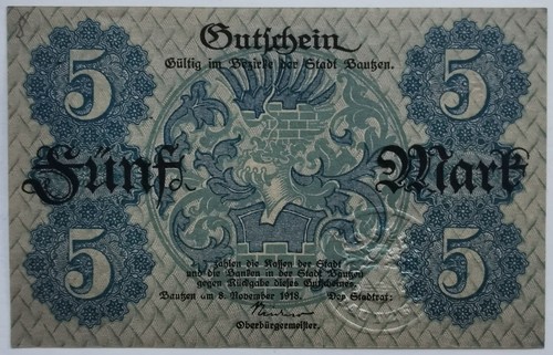 Notgeldschein bautzen mark - bautzen,, 5
