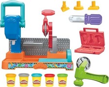 Play-Doh Werkbank Spielset, 5 x 56 g Dosen Modelliermasse in bunten Farben Knete