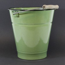 Eimer Wassereimer DDR Emaille 5 Liter grün Holzgriff Vintage Küchendeko