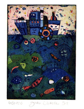 Jutta Votteler, Schiff, Dampfer,  Originalgrafik, handsigniert