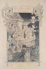 Alte Kohlezeichnung auf Papier, Weihnachten, nach Ludwig Richter, 1911