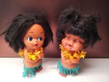 60s 70s Kawaii tiki hula Hawaii moody cuties big eyed chinese rubber dolls 24cm