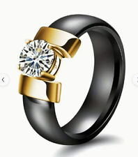 Unisex Keramik Ring mit Zirkonia NEU Gr. 9 ( 19 ) ( 60 ) schwarz NEU !