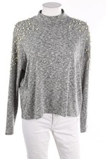 H&M Strick-Pullover Perlen Applikationen M grau