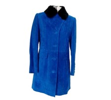 Damen echt Leder Jacke Wildleder royalblau Vintage Gr. 38