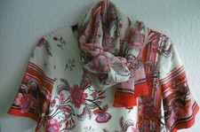 Langer hauchfeiner Schal Laura Biagiotti ROMA  rot-weiß-bunt + Bordüre  Seide