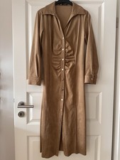 ZARA Kleid Stretchkleid Maxikleid Velourlederoptik gold. Druckknöpfe Gr. S w.Neu