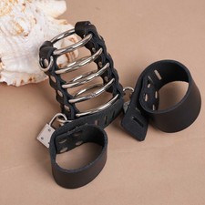 Männer Bondage Kuh Leder Gesperrt Peniskäfig Gerät Keuschheitskäfig Hilfsgurt 