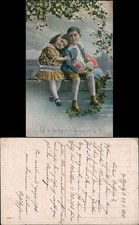 Ansichtskarte  Ostern Junge Mädchen Ostereier - Goldrand 1918 Silberrand