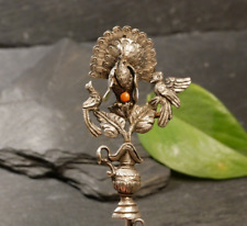 Antiker 800 Silber Mieder Stecker Pfau Jugendstil Art Deco Koralle Vogel Amphore