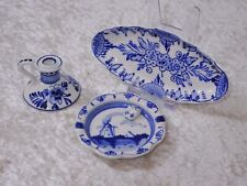3 x Porzellan Hollanddekor Kerzenhalter Zierteller Schale - Vintage - Handbemalt