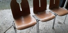  3 x Stapelstühle 70er J. Holzschale Veranstaltungsstuhl verkettbar Vintage NR 2