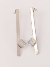 Vintage Designer Ohrringe mit Regenbogen Mondstein lange Ohrstecker 925er Silber