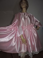 Zuckersüss sissy Mädchenkleid rosa Satin Spitzenrock Nylon Negligee XL