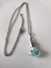 Kette und Anhänger, gefüllte Phiole/Flasche "Delphin", blau, Unikat, Handarbeit