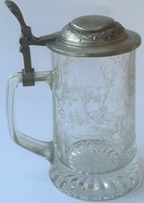 Bierkrug aus Glas Mit Zinndeckel.