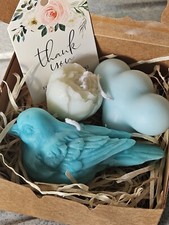 ?KERZEN SET/PAKET FRÜHLING Vogel Rose OLIVEN-WACHS-KERZE & SEIFE vegan HANDMADE