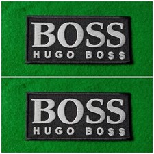 Ein Paar gestickte Patches zum Aufnähen/Aufbügeln im Motorsport:- Boss Abzeichen