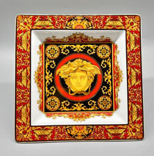 Rosenthal Versace "Medusa Red" I eckige Porzellan Schale gold/rot