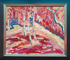 Michael Feicht *1959: Expressionismus Garten mit Birken 1994 Öl 50 x 60 cm