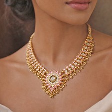 Collier Halskette Strass Gold