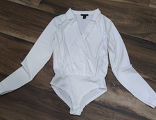 AMISU Bodybluse Blusenbody Body weiß langarm TOP XS S 34 36 NEU