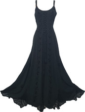 Maxi Gothic Kleid Korsett heidnisch bestickt schwarz Größe 10 12 14 16 18 20 22 24