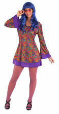 Flower Power Kleid Hippie-Kostüm Damen 60er 70er Jahre Peace-Kette Karneval KK