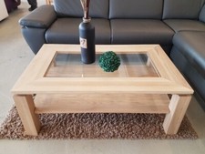 Sara 101 / Wohnzimmertisch Couchtisch Stubentisch Wildeiche Massiv Bianco Glas