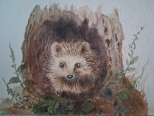 Aquarell Bild 18×24 Igel Natur Tiere Baum Unikat Ungerahmt Papier300gr.