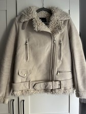 Zara Damen Bikerjacke Mit Fell In Beige Größe S
