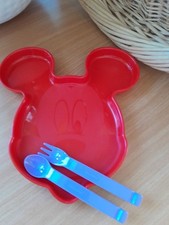 Tupperware Kinder roter Teller Mickymouse mit Besteck
