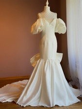 Meerjungfrau Brautkleid mit Trägern - Elfenbein mit Perlen & Schleppe Mikado