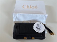 Neuwertig Original Chloé Marcie Long Zipped Geldbörse Portemonnaie Leder Schwarz