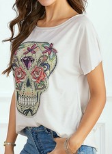 T-Shirt - Gr. XL 48/50 - Weiß - Skull - FD - Tunika - Longshirt - Tee