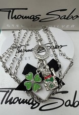Thomas Sabo Kette 70 & Chinesische Glücks Katze & Kleeblatt Charm Anhänger 