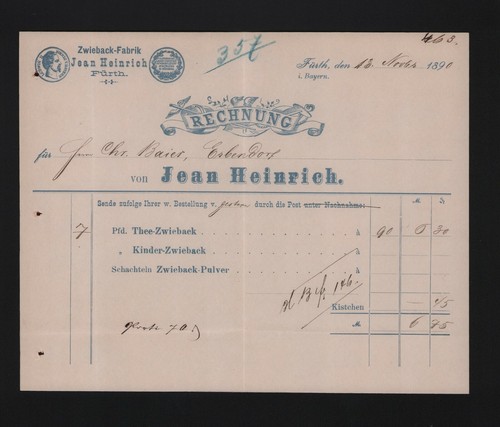 Fürth rechnung 1890 jean - 1890,,