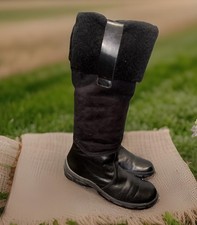 Gabor Jollys Stiefel Gr. 41 Echtleder flach fellgefüttert schwarz bequem Top