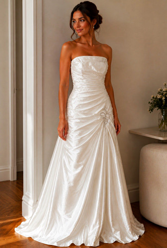 Brautkleid weiß satin linie - brautkleid,