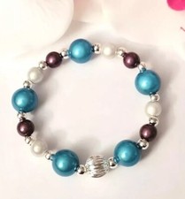 Sylvie's Magic 3 D Perlen Armband, 19 cm, blau, weiss, taupe,  dehnbar/0185