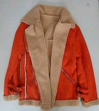 Winter Jacke Damen S 36 37 ORANGE Teddyfell Beige Neu Kunstleder Weich