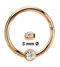 Lippenbändchen Piercing Ring BCR Rose Gold Clicker Verschluss + Kristall Platte