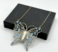 925 Silber Kette Schmetterling Filigran Emaille Anhänger Vintage Schmuck