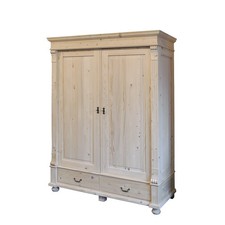 Kleider-/Dielenschrank antik Stil Massivholz unbehandelt B: 154 cm -11879-