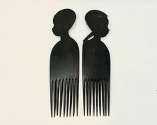 2x afrikanischer Kamm aus Holz handgeschnitzt Tribal Art Vintage Namibia Deko