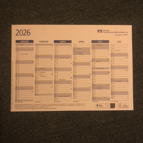 Halbjahreskalender 2026 - , /