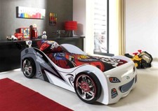 Autobett 90 x 200 Lattenrost Kinderbett Jugendbett Rennwagen Spielbett Car Weiß