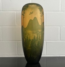 Schwere Glasvase Grün & Orange – Emile Gallé Stil – Jugendstil – Vintage 43 cm