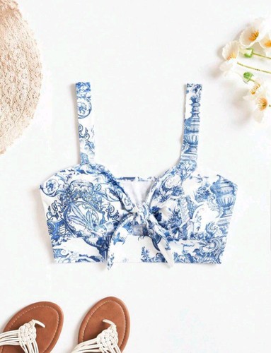 Shein crop top weiß blau - top,